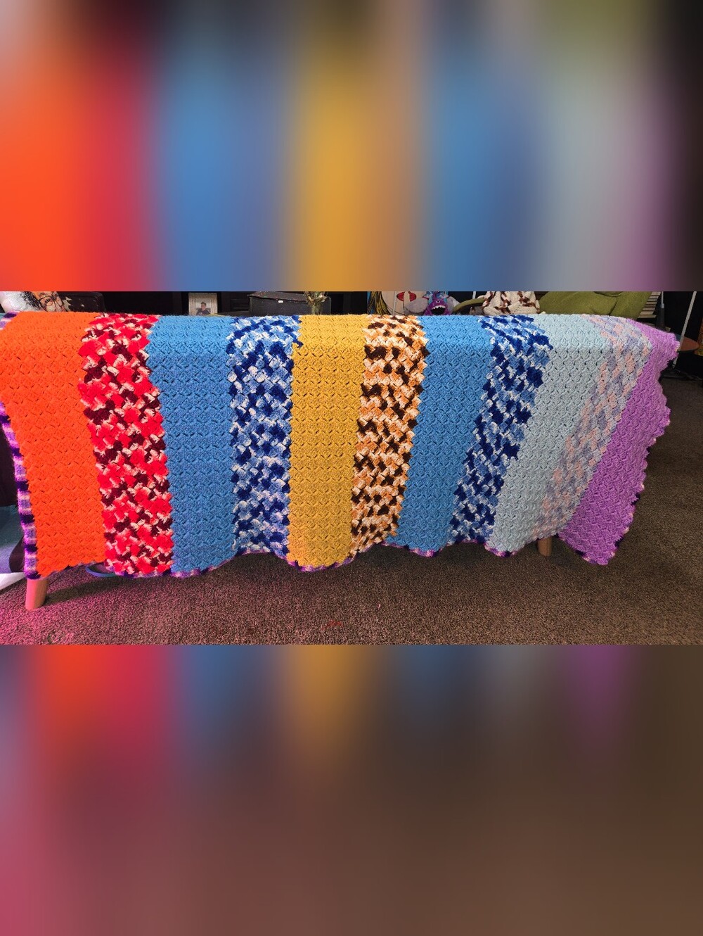 Handmade Crocheted Dazzling Colored Twin Blanket 65"X 40" Dorm Life Large Throw